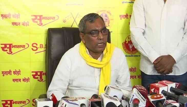 SBSP chief Om Prakash Rajbhar holds a press conference in Lucknow