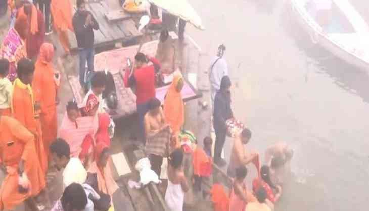 Lord Ram's devotees take holy dip in Ganga river in Varanasi