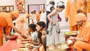 Yogi Adityanath performs Kanya Pujan at Gorakhnath Temple