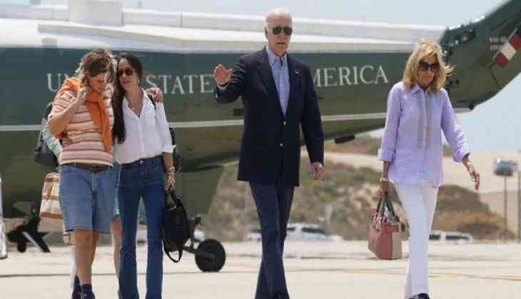 US President Joe Biden departs Los Angeles, California