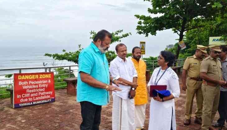 Union Minister Suresh Gopi, along with former Union Minister V. Muraleedharan, visited the Varkala cliff